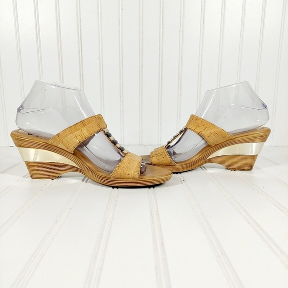 SOFFT Wedge Cork Tan Gold Accents Ultra Comfy Slip On Slide Sandals A429 - Picture 8 of 14